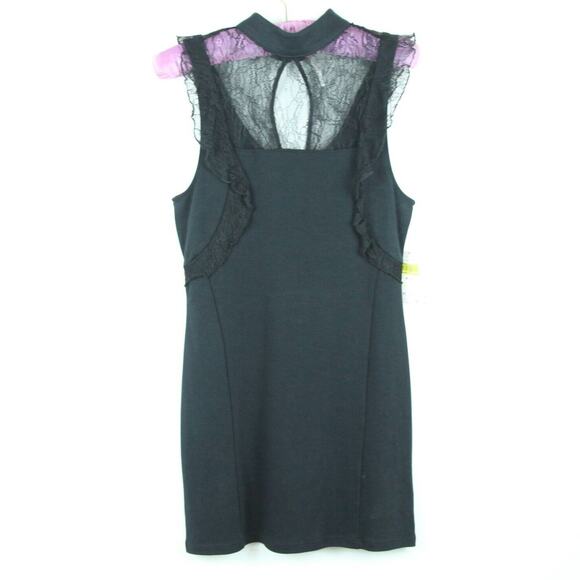 Free People Whimisigoth Black Lace Stretch Mini Dress Small Bodycon Ruffle - Picture 1 of 9